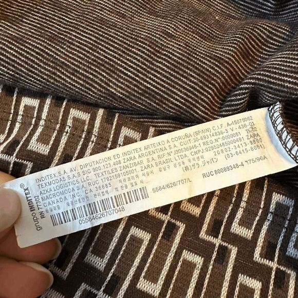 Zara Womens Brown Geometric Crew Neck Knitted Long Sleeve Crop Top Large - Picture 3 of 6